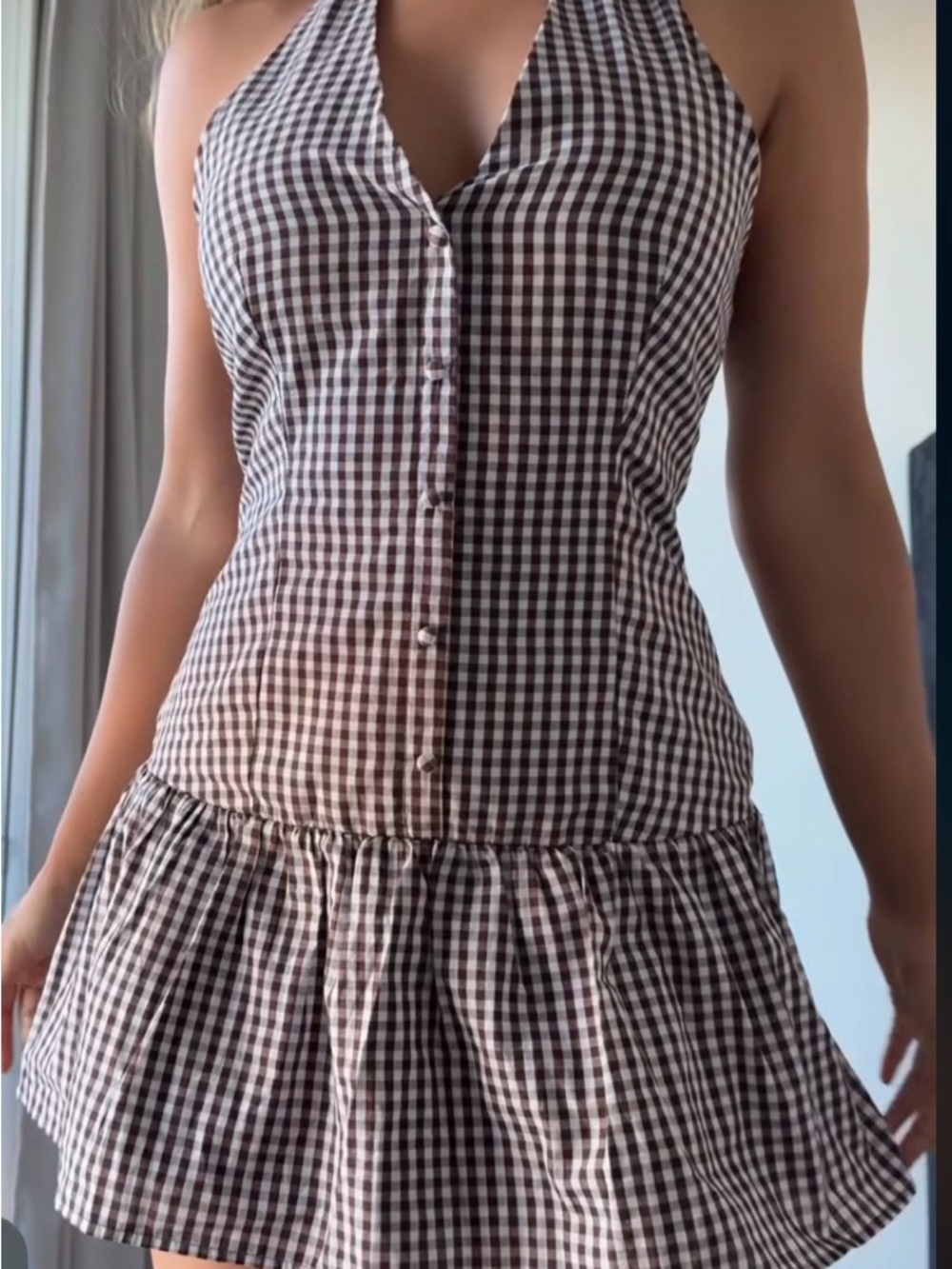 Peppermayo Black & White Gingham Halter Mini Dress - Picture 3 of 6